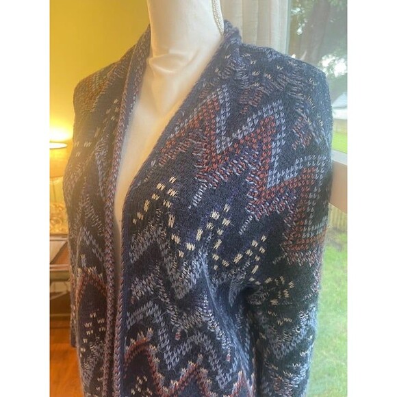 Lucky Brand Women's Sweater Duster Cardigan Size M Lagenlook Knit Fair Isle - Picture 2 of 9